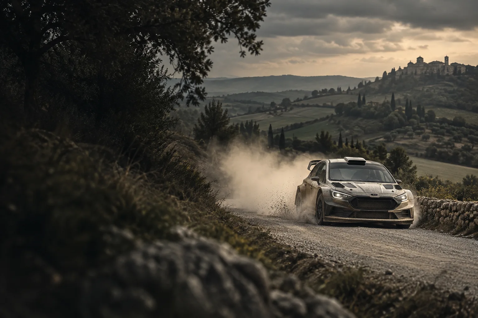 Auto da rally su strada sterrata; immagine illustrativa